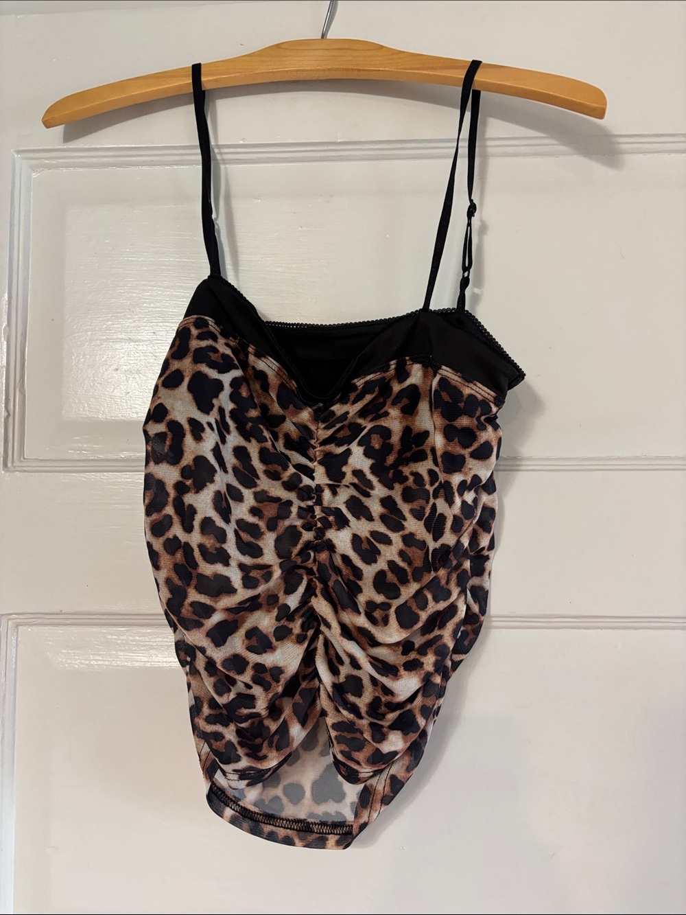 Leopard Print Satin Cami Slip - Black Trim